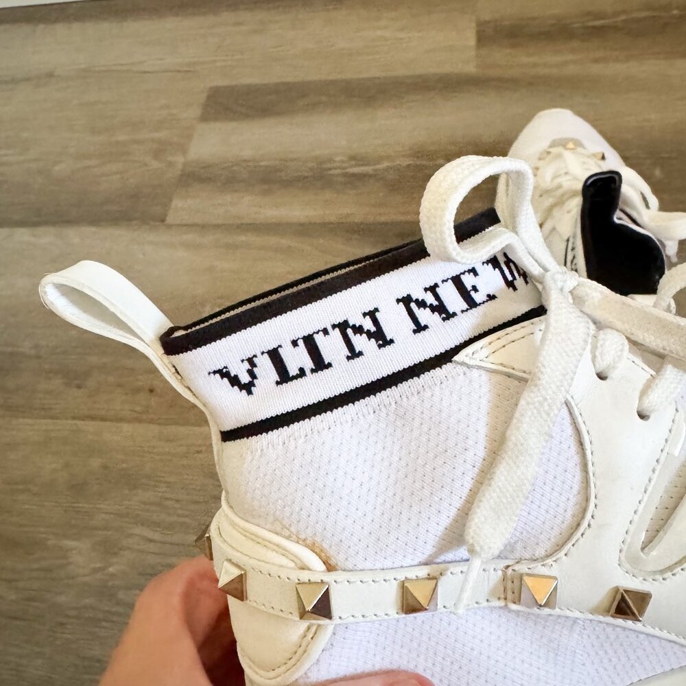 Valentino Garavani White Rockstud High Top Sock Sneakers EU 38 - Picture 8 of 12